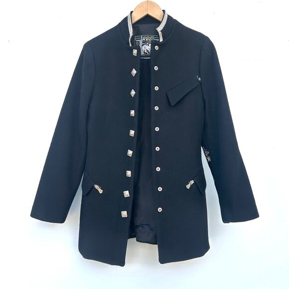 Vintage Parasuco Military Style Embroidered Wool Jacket Black Silver Baroque XS - Picture 2 of 9